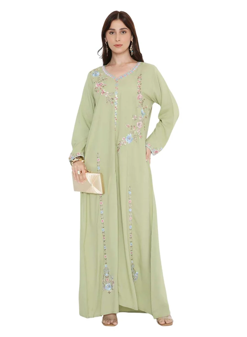 HANA & SARA Unique flower embroidery long arabic kaftan jalabiya dress