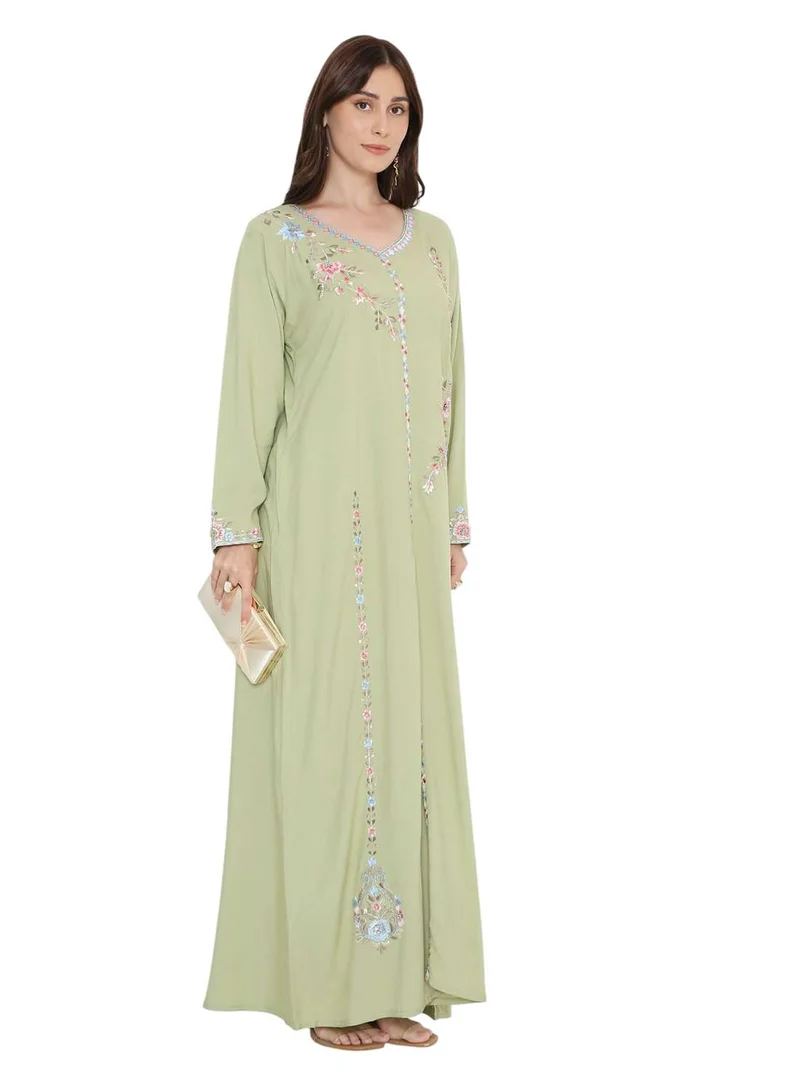 HANA & SARA Unique flower embroidery long arabic kaftan jalabiya dress