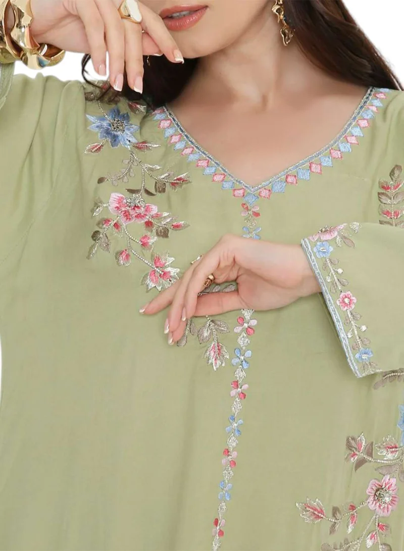 HANA & SARA Unique flower embroidery long arabic kaftan jalabiya dress