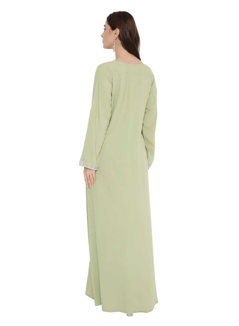 HANA & SARA Unique flower embroidery long arabic kaftan jalabiya dress
