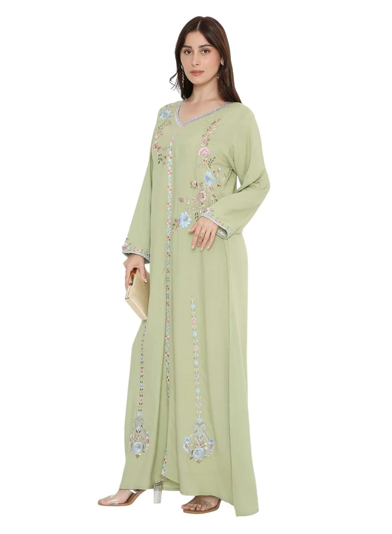 HANA & SARA Unique flower embroidery long arabic kaftan jalabiya dress