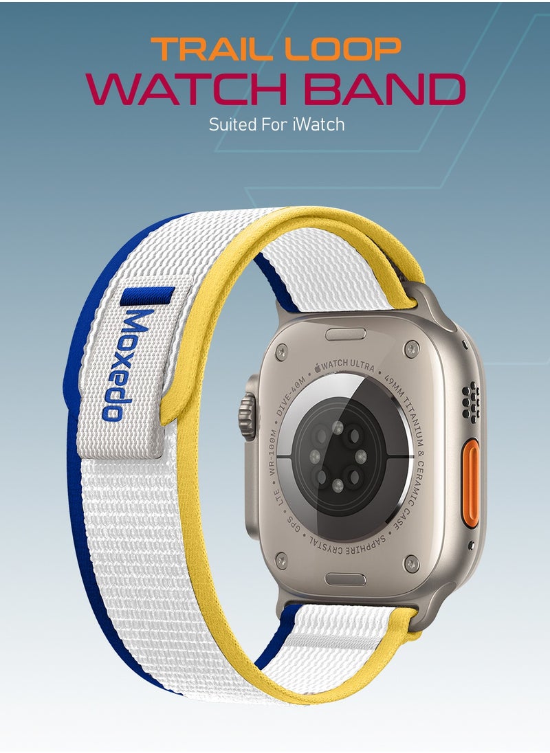 Moxedo - Moxedo Trail Loop Watch Band Adjustable Sports Nylon Woven with Convenient Pull Tab Compatible with Apple Watch Band Series 8/7/6/5/4/3/2/1/SE Ultra design for 44mm/45mm/49mm (Yellow/Navy) - Image 1