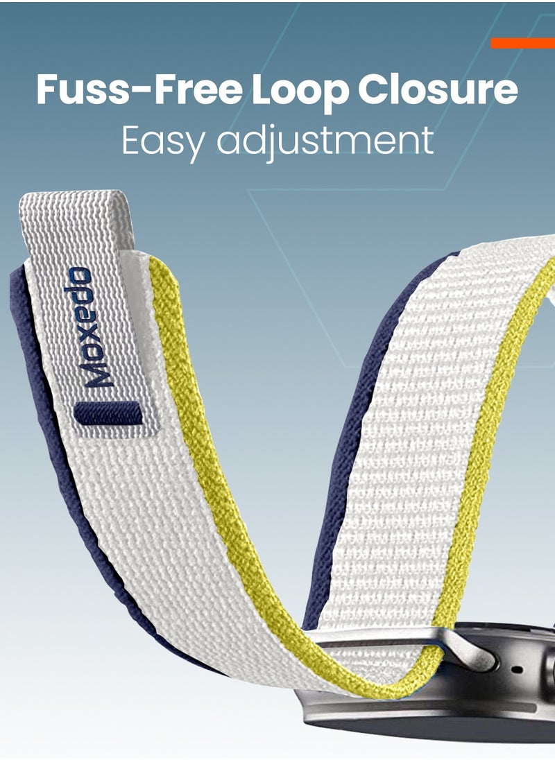 Moxedo - Moxedo Trail Loop Watch Band Adjustable Sports Nylon Woven with Convenient Pull Tab Compatible with Apple Watch Band Series 8/7/6/5/4/3/2/1/SE Ultra design for 44mm/45mm/49mm (Yellow/Navy) - Image 1