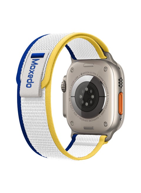 Moxedo Trail Loop Watch Band Adjustable Sports Nylon Woven with Convenient Pull Tab Compatible with Apple Watch Band Series 8/7/6/5/4/3/2/1/SE Ultra design for 44mm/45mm/49mm (Yellow/Navy)