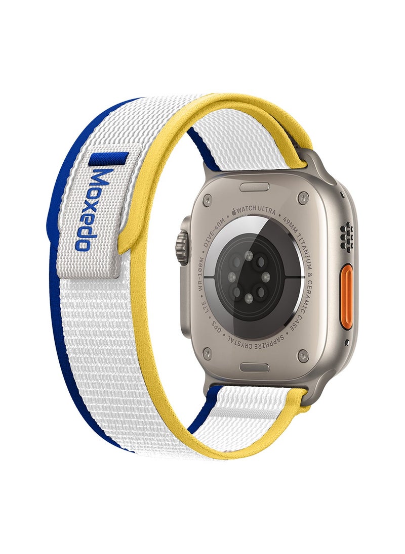 Moxedo - Moxedo Trail Loop Watch Band Adjustable Sports Nylon Woven with Convenient Pull Tab Compatible with Apple Watch Band Series 8/7/6/5/4/3/2/1/SE Ultra design for 44mm/45mm/49mm (Yellow/Navy) - Image 1