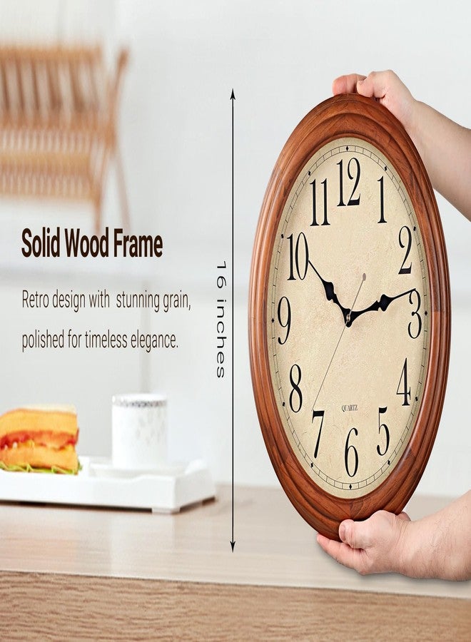 amusediy ZELVON amusediy 16-Inch Wood Wall Clock with Large Numbers, Retro Round Brown Clock Wall, Silent Non-Ticking for Living Room, Kitchen Wall Clocks - Image 3