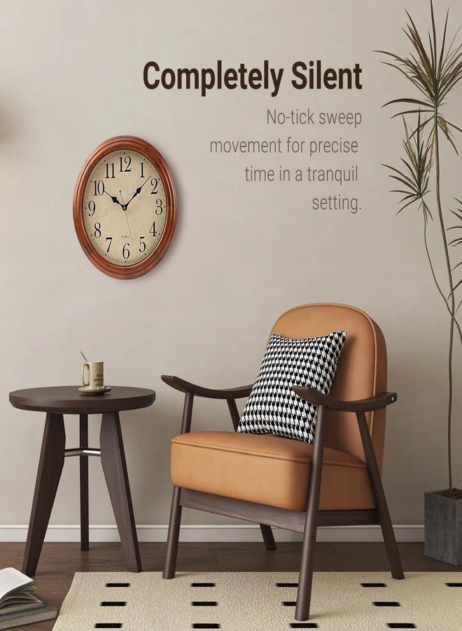 amusediy ZELVON amusediy 16-Inch Wood Wall Clock with Large Numbers, Retro Round Brown Clock Wall, Silent Non-Ticking for Living Room, Kitchen Wall Clocks - Image 4