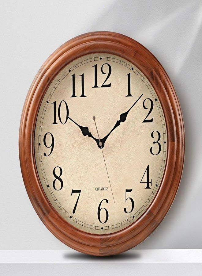 amusediy ZELVON amusediy 16-Inch Wood Wall Clock with Large Numbers, Retro Round Brown Clock Wall, Silent Non-Ticking for Living Room, Kitchen Wall Clocks - Image 1