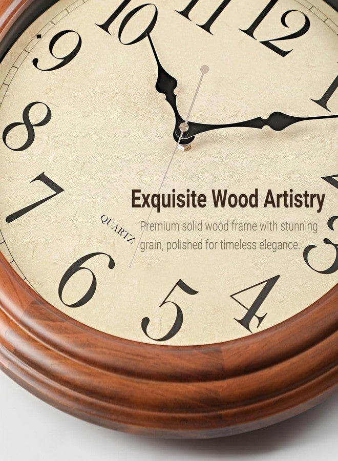 amusediy ZELVON amusediy 16-Inch Wood Wall Clock with Large Numbers, Retro Round Brown Clock Wall, Silent Non-Ticking for Living Room, Kitchen Wall Clocks - Image 5