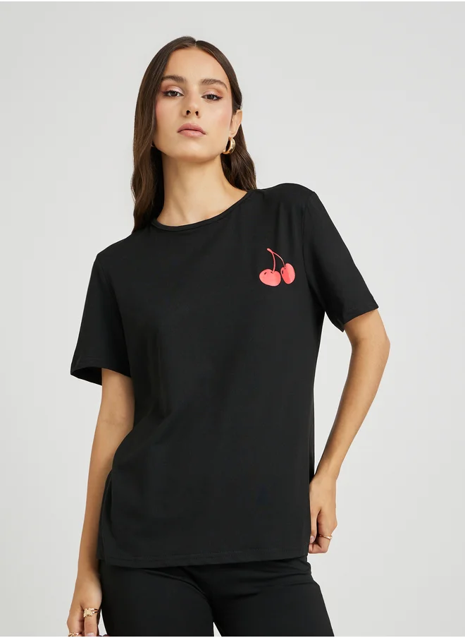 Styli Cherry Print Short Sleeve T-Shirt and Leggings Co-Ords