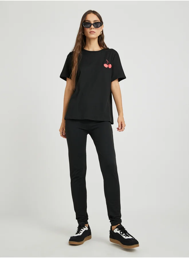 Styli Cherry Print Short Sleeve T-Shirt and Leggings Co-Ords