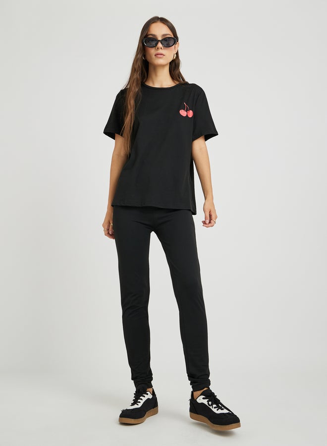 Take Two Cherry Print Short Sleeve T-Shirt and Leggings Co-Ords  - Image 1