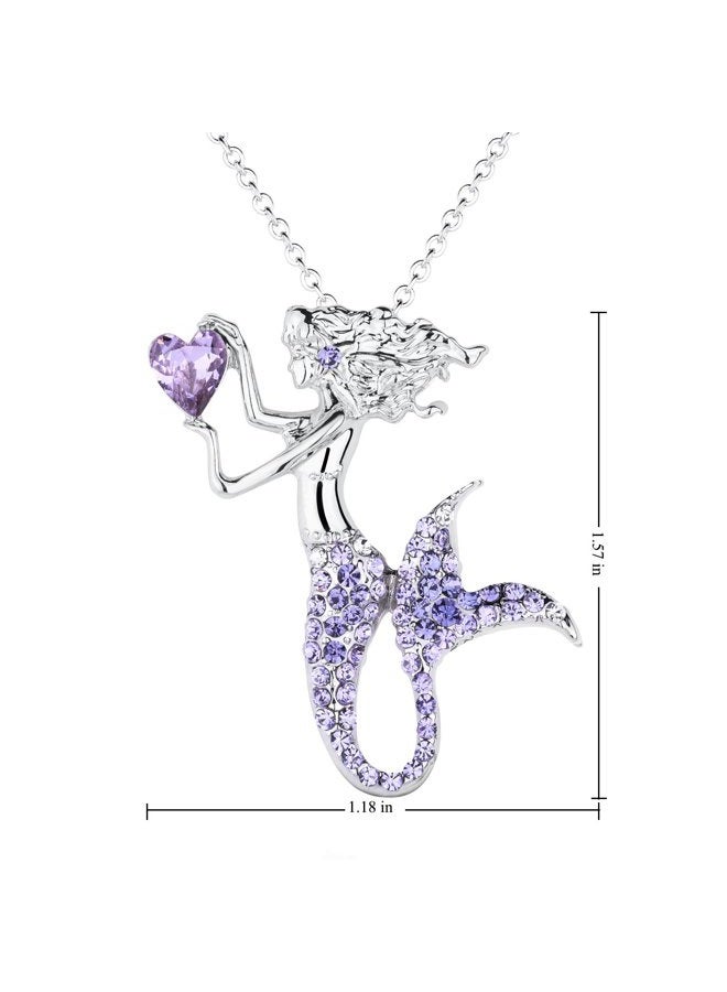 luomart Fashion Mermaid Birthstone Necklace Jewelry White Gold Plated Austrian Crystal Magic Pendant Gift (Amethyst) - Image 3