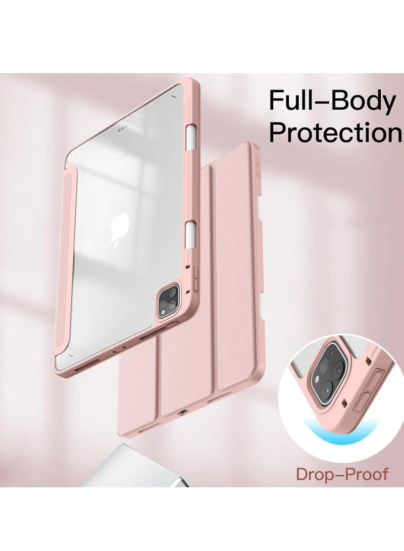 MIGOFAST iPad Pro 11-Inch M4 2024 (5th Generation) with Pencil Holder, Clear Transparent Back Shell Slim Stand Shockproof Tablet Cover, Auto Wake/Sleep Rose Gold Pink - Image 4