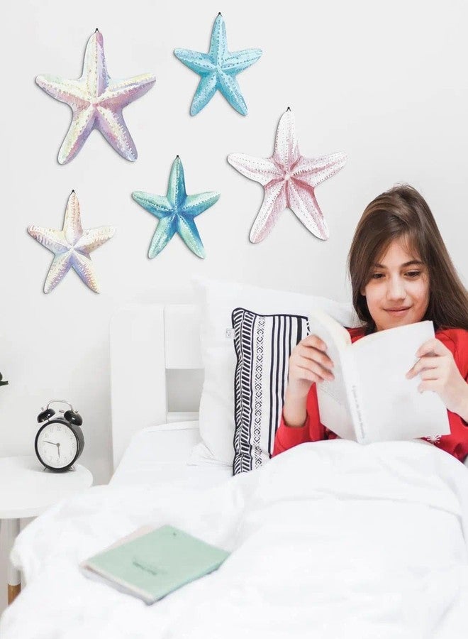 Putuo Decor مجموعة ديكورات جدارية من ثلاث قطع من نجوم البحر الساحلية من بوتو ديكور، مطبوعات نجوم البحر باللونين الوردي والأزرق، ديكور جداري مستوحى من المحيط، مناسب للحمام وغرفة المعيشة وغرفة النوم وغرفة الأطفال والمدخل والمنزل الشاطئي - Image 5