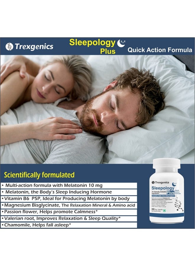 Trexgenics تريكسجينكس سليبولوجي بلس ميلاتونين 10 ملغ دعم النوم مع مغنيسيوم بيسغليسينات، P5P، بابونج، زهرة العاطفة، فاليريان نباتي وغير معدل وراثيًا (30 كبسولة نباتية) (عبوة من 1) - Image 4