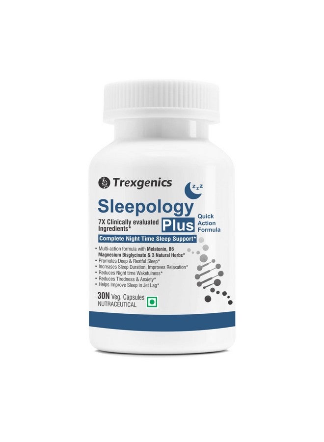 Trexgenics تريكسجينكس سليبولوجي بلس ميلاتونين 10 ملغ دعم النوم مع مغنيسيوم بيسغليسينات، P5P، بابونج، زهرة العاطفة، فاليريان نباتي وغير معدل وراثيًا (30 كبسولة نباتية) (عبوة من 1) - Image 1