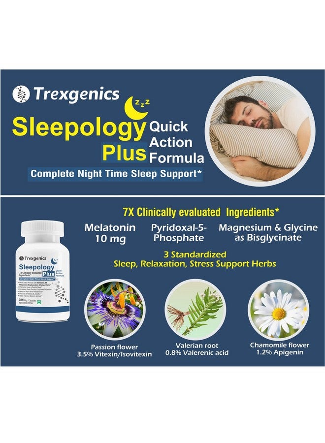 Trexgenics تريكسجينكس سليبولوجي بلس ميلاتونين 10 ملغ دعم النوم مع مغنيسيوم بيسغليسينات، P5P، بابونج، زهرة العاطفة، فاليريان نباتي وغير معدل وراثيًا (30 كبسولة نباتية) (عبوة من 1) - Image 3