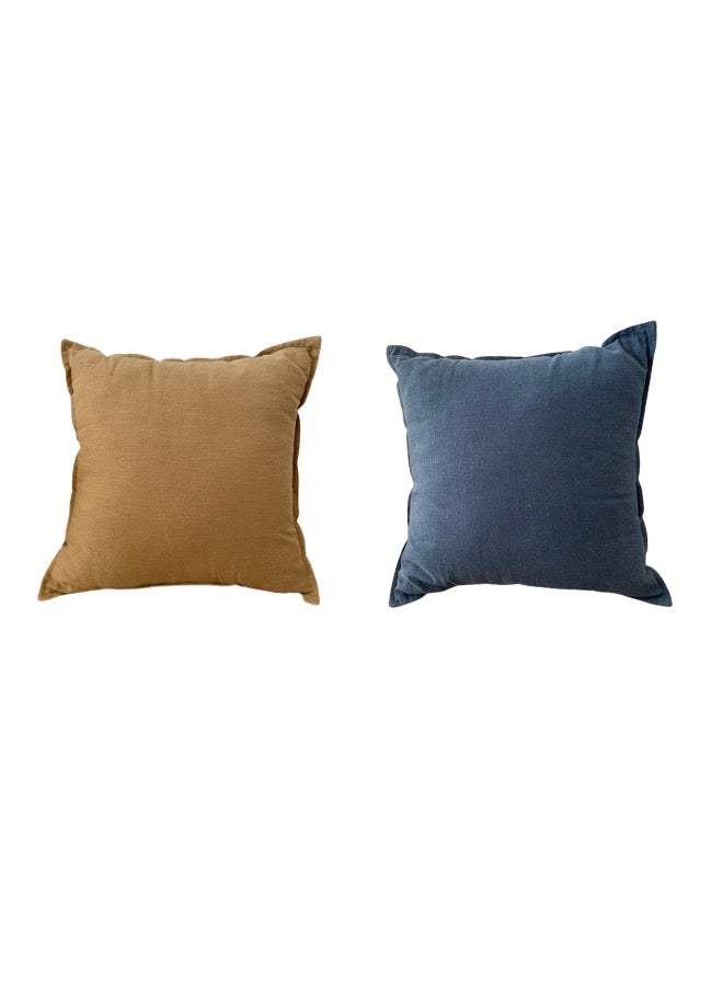 LUNA Home 1 Piece 50*50cm Size, 100% Linen Cushion Cover, Solid Blue +1 Piece 50*50Cm Size 100% Linen Cushion Cover Solid Brown. - Image 3