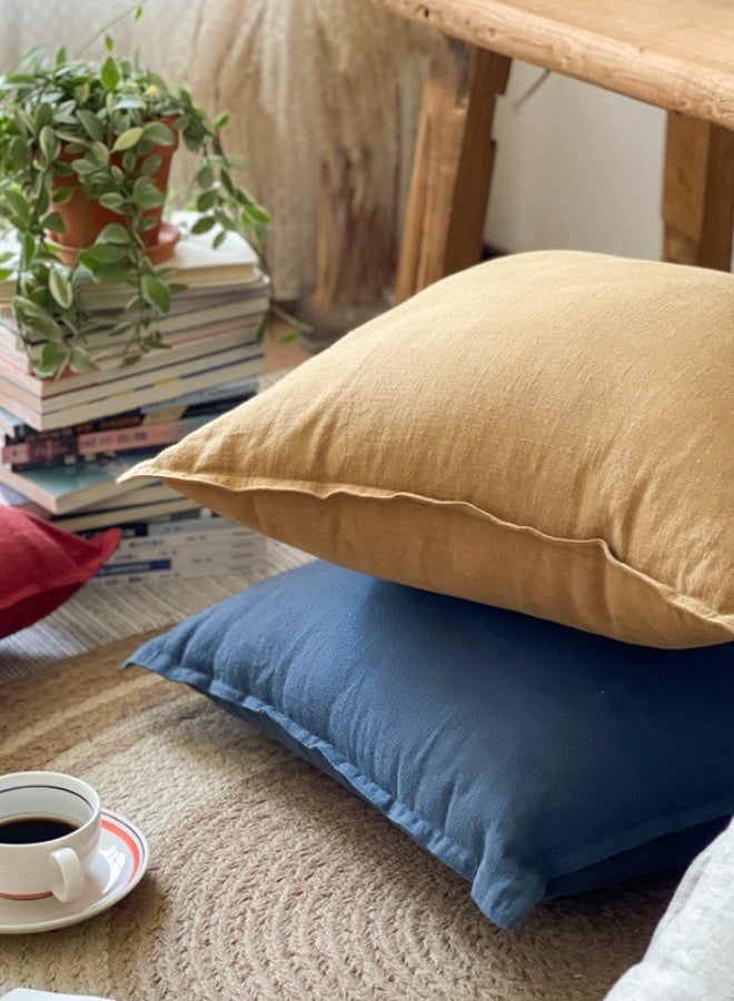 LUNA Home 1 Piece 50*50cm Size, 100% Linen Cushion Cover, Solid Blue +1 Piece 50*50Cm Size 100% Linen Cushion Cover Solid Brown. - Image 4