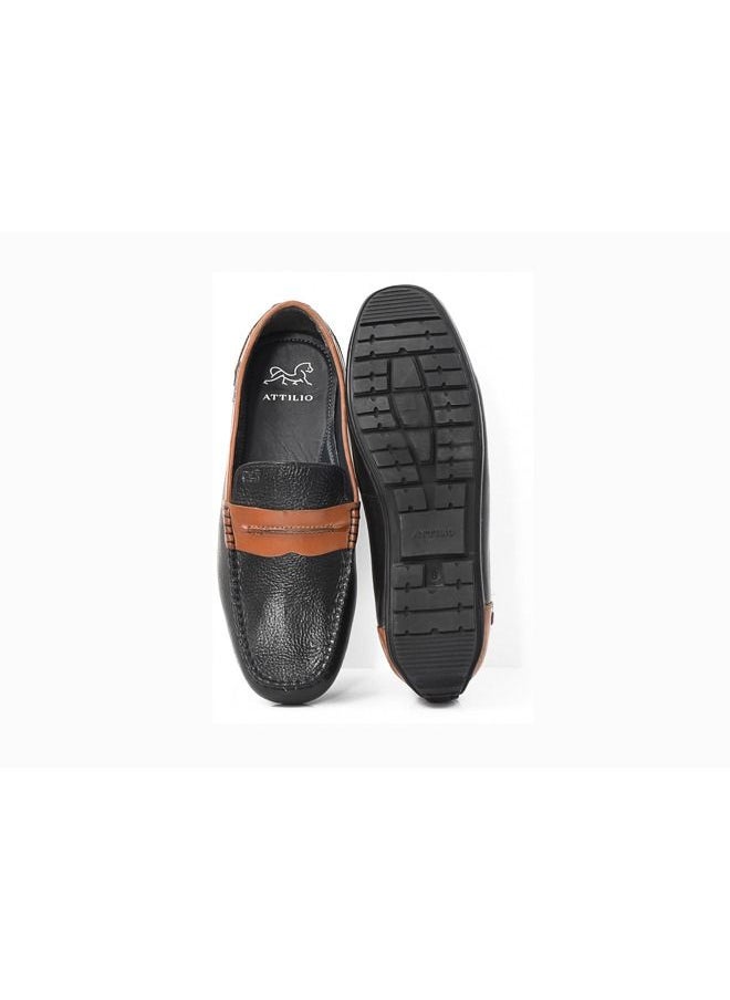 ATTILIO - Men's ALDOS 7 Oxford Derby Loafer Slip On Comfort Black Leather Work Office Formal Occasion Party Casual Wear Italian Design Anti Skid Padded Insole Trendy Fashion Premium Shoes - Image 1