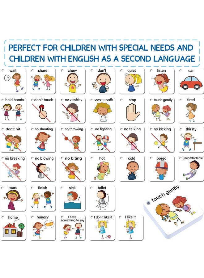 Epakh 37 Pcs Autism Communication Card Visual Aid Special Ed Nonverbal Communication Board Autism Learning Materials Picture Flash Card Asd Behavior Keyring Kids Adults With Autism Or Special Need  - Image 3