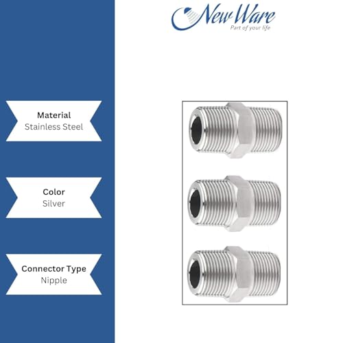 NEW WARE CP Hex Nipple 1/2 Inch to 1/2 Inch Male Threaded SS for connecting two Threaded Pipes or fittings (Pack of 2) - Image 5