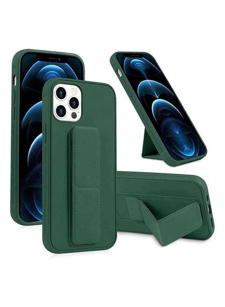 MYK Clear Case Compatible with iPhone 15 6.1 inch, Cell Phone Grip and Expanding Stand, Shockproof Cover with Grip Holder, Raised Edges for Screen Protection,GREEN - Image 3