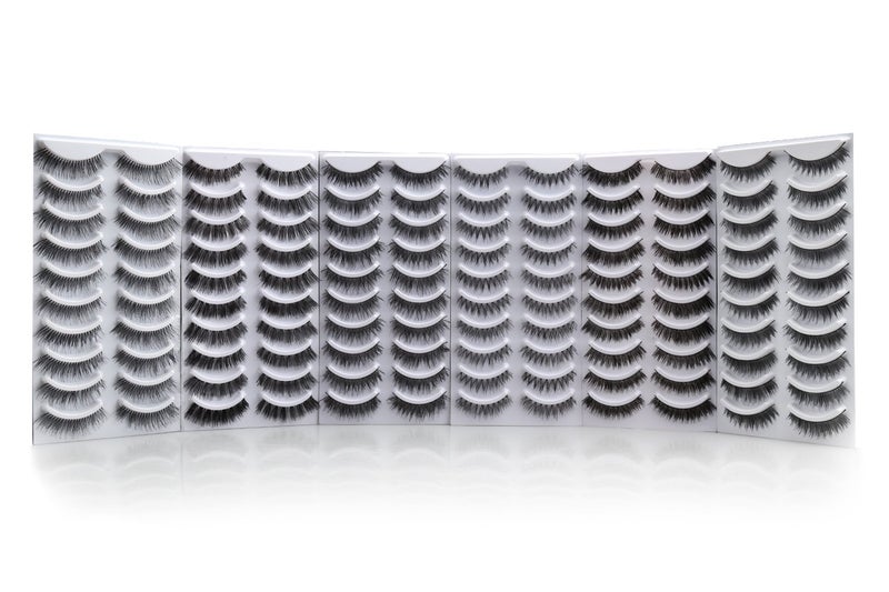 Bella Hair Bella Hair False Eyelashes Variety Pack 60 Pairs Reusable Handmade Fake Eyelashes in 6 Styles Specialized Natural Soft CrissCross Wispies Lashes for Daily Casual Events Daytime Outings and More
