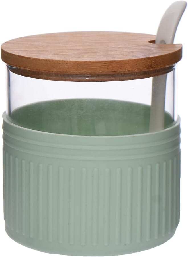 Rocky 9 cm Glass Spice Jar + Spoon (Colors)-T-1405