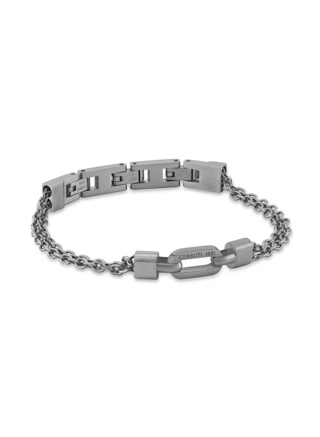 شيروتي 1881 Tommaso Double Chain Gunmetal Stainless Steel Bracelet for Men 180mm