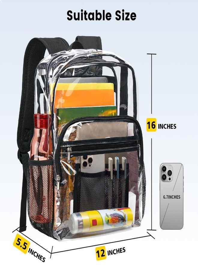 Vorspack Clear Backpack Heavy Duty - Clear Bookbag Large See Through Backpack Plastic Transparent Backpacks for College Work Travel - Black - Image 2