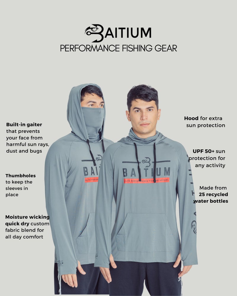 Baitium Fishing Shirts for Men,UPF50 Hooded Long Sleeve with Gaiter, Sun Protection Dry Fit Apparel, Cooling Moisture Wicking with Face Mask, Fishing Clothes for Men (Large, Grey) - Image 3