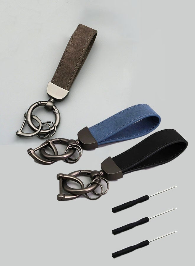 3-Pack PU Leather Keychain Set with Anti-Loss D-Rings, Key Rings & Screwdrivers – Durable Zinc Alloy 360° Rotatable Car/House Key Holder Organizer for Men & Women with 3 Screwdrivers - Image 1