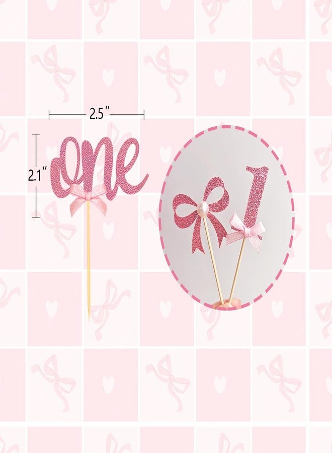 Moitkptt 24Pcs Pink Bow 1st Birthday Cupcake Toppers, Pink Bow Theme Cupcake Topper for First Birthday Decorations Girl Baby Shower Cake Decorations (1st) - Image 2