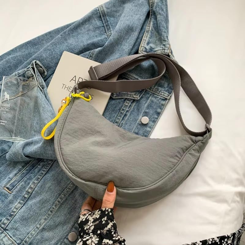 GLOSSY Crescent Bag Half-moon Shaped Crossbody Shoulder Bag with Adjustable Strap for Women Men School Sport Travel (Light Grey) - Image 4
