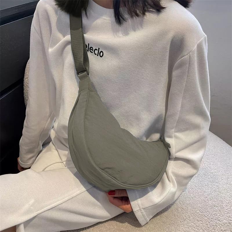 GLOSSY Crescent Bag Half-moon Shaped Crossbody Shoulder Bag with Adjustable Strap for Women Men School Sport Travel (Light Grey) - Image 2
