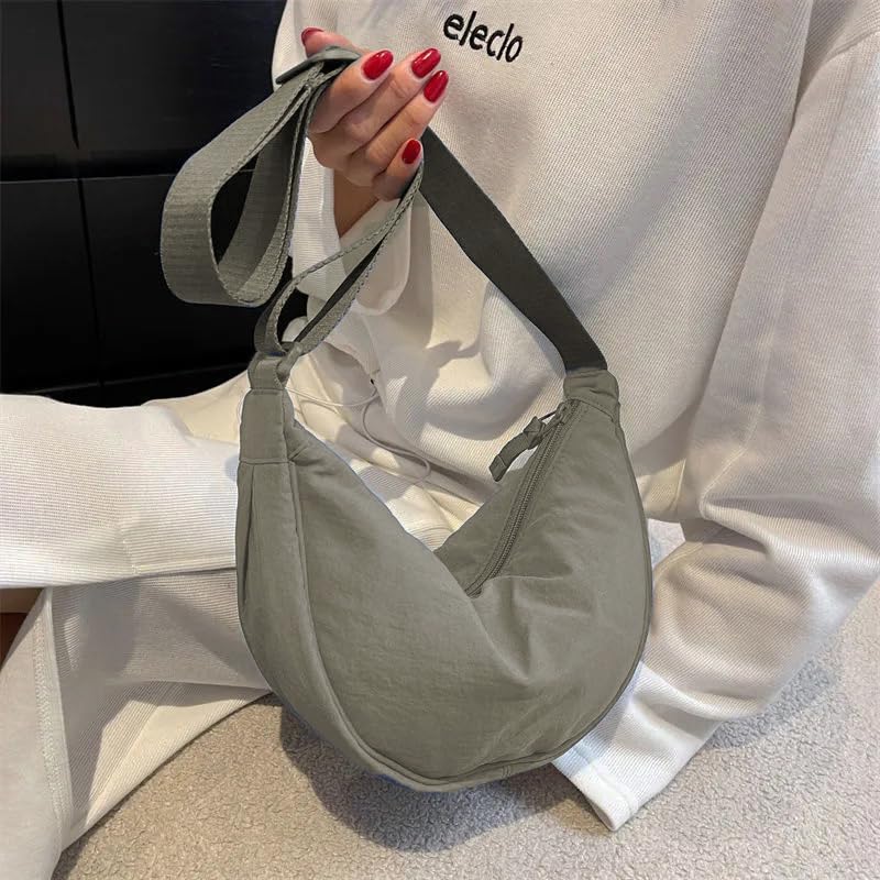 GLOSSY Crescent Bag Half-moon Shaped Crossbody Shoulder Bag with Adjustable Strap for Women Men School Sport Travel (Light Grey) - Image 3