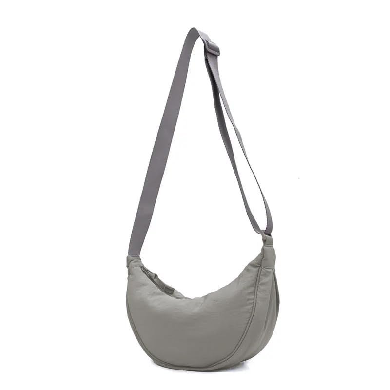 GLOSSY Crescent Bag Half-moon Shaped Crossbody Shoulder Bag with Adjustable Strap for Women Men School Sport Travel (Light Grey) - Image 1