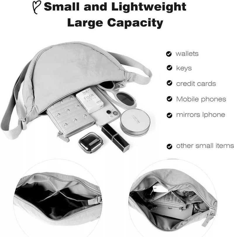 GLOSSY Crescent Bag Half-moon Shaped Crossbody Shoulder Bag with Adjustable Strap for Women Men School Sport Travel (Light Grey) - Image 5