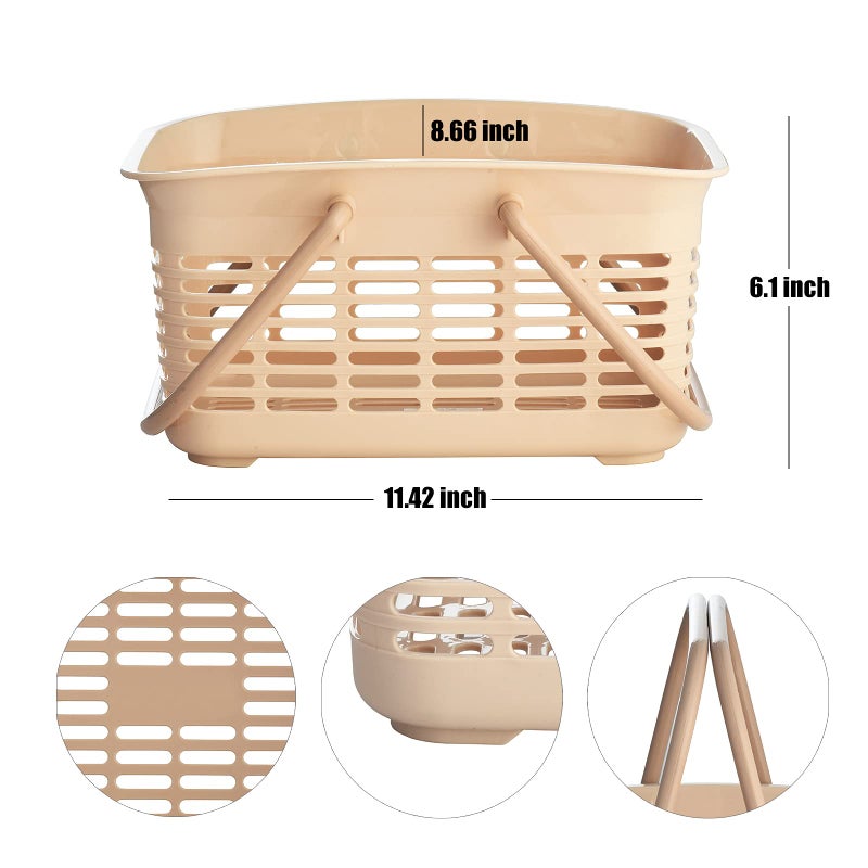 ALINK Plastic Shower Caddy Basket with Handle  Portable Organizer Storage Basket for College Dorm  Bathroom  Kitchen - Khaki - Image 1