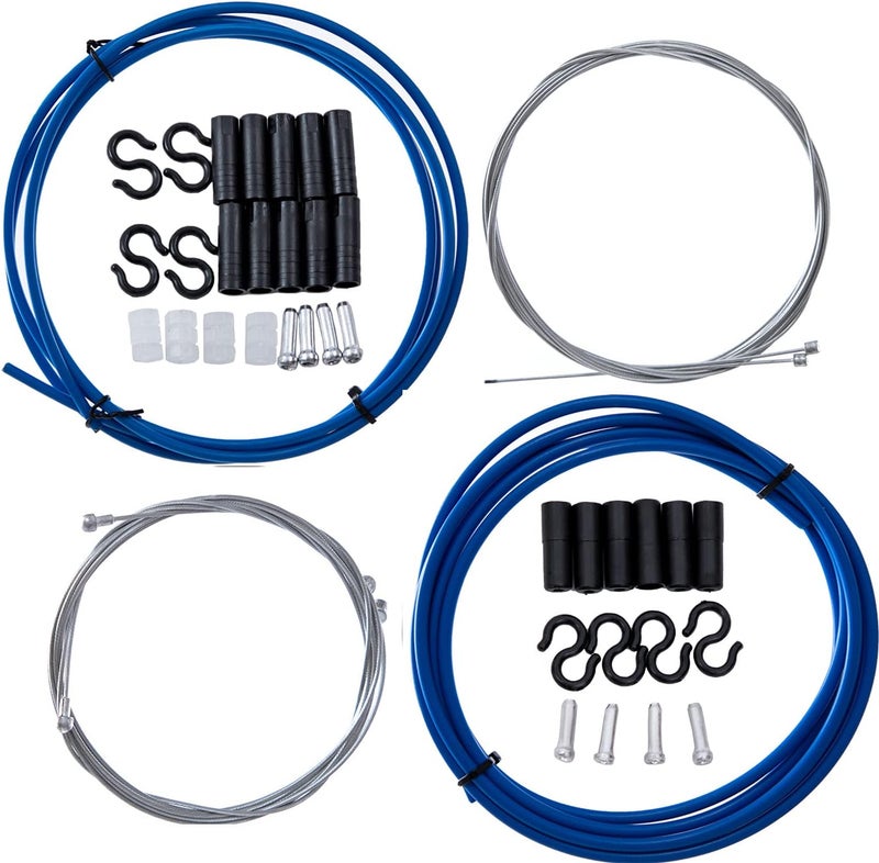 YBEKI 2-in-1 Universal Bike Brake & Shifter Cable Kit | High-Carbon Steel Braided Cables with PVC Housing for MTB/Road Bikes | Anti-Rust + 3000+ Cycle Tested (blue) - Image 1