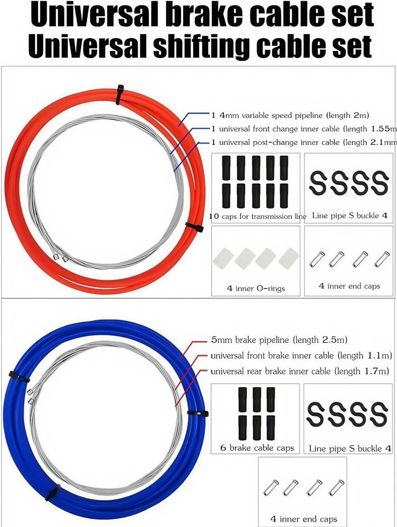 YBEKI 2-in-1 Universal Bike Brake & Shifter Cable Kit | High-Carbon Steel Braided Cables with PVC Housing for MTB/Road Bikes | Anti-Rust + 3000+ Cycle Tested (blue) - Image 2