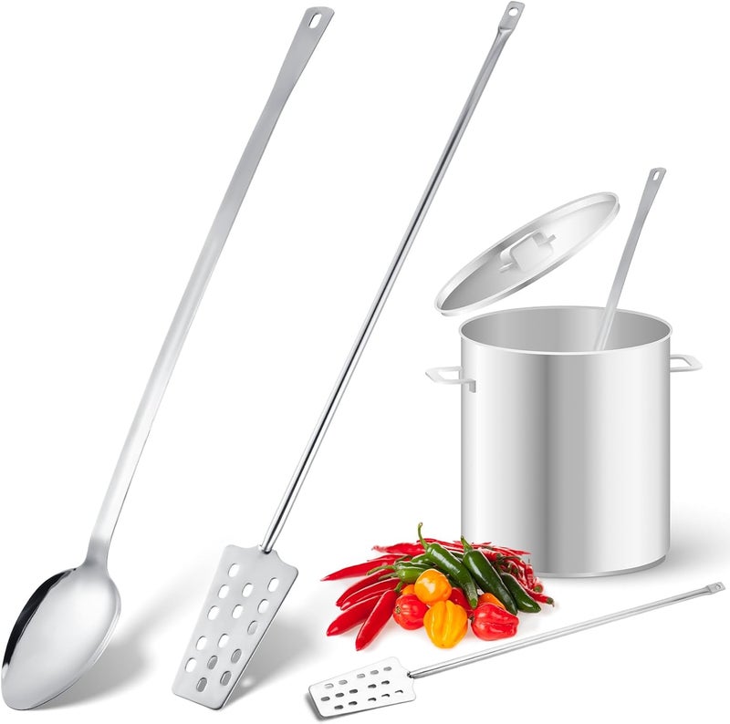 Maxdot 2 Pcs 24" Stainless Steel Spoon and Paddle Set, Long Handle Spoon Paddle for Mixing Stirring Brewing Mash for Crawfish Jam Home Canning Cooking - Image 1