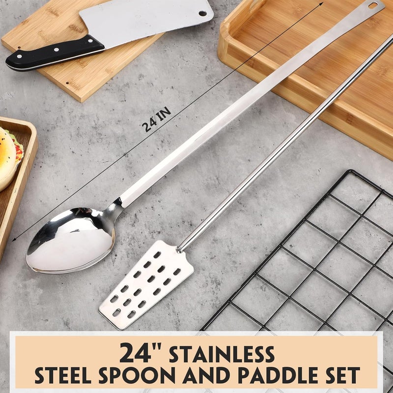 Maxdot 2 Pcs 24" Stainless Steel Spoon and Paddle Set, Long Handle Spoon Paddle for Mixing Stirring Brewing Mash for Crawfish Jam Home Canning Cooking - Image 3