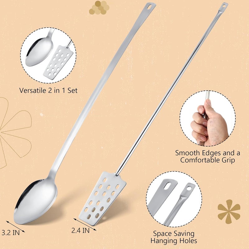 Maxdot 2 Pcs 24" Stainless Steel Spoon and Paddle Set, Long Handle Spoon Paddle for Mixing Stirring Brewing Mash for Crawfish Jam Home Canning Cooking - Image 2