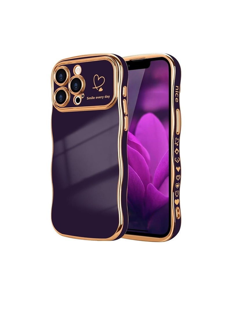 WRISTWISE Case Cover for iPhone 13 Pro Max, Cute Wave Frame Curly Shape with Love Heart Pattern Raised Camera Protection Cover Luxury Plating Shockproof Phone Case for iPhone 13 Pro Max, Purple - Image 1