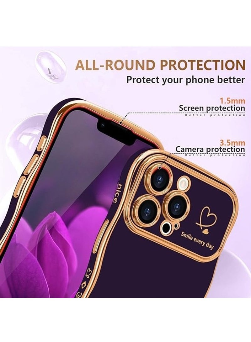 WRISTWISE Case Cover for iPhone 13 Pro Max, Cute Wave Frame Curly Shape with Love Heart Pattern Raised Camera Protection Cover Luxury Plating Shockproof Phone Case for iPhone 13 Pro Max, Purple - Image 2