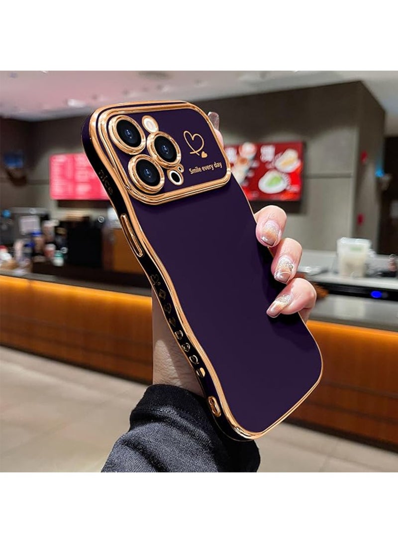 WRISTWISE Case Cover for iPhone 13 Pro Max, Cute Wave Frame Curly Shape with Love Heart Pattern Raised Camera Protection Cover Luxury Plating Shockproof Phone Case for iPhone 13 Pro Max, Purple - Image 3