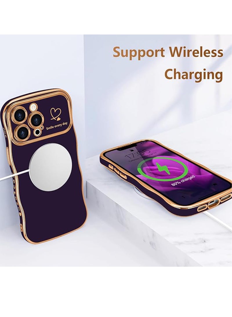 WRISTWISE Case Cover for iPhone 13 Pro Max, Cute Wave Frame Curly Shape with Love Heart Pattern Raised Camera Protection Cover Luxury Plating Shockproof Phone Case for iPhone 13 Pro Max, Purple - Image 5